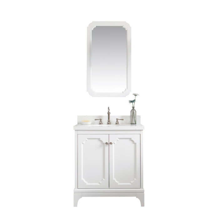 30-Inch Carrara Quartz Top Nolan Bathroom Vanity – Polished Nickel & Hook Style Faucet Set