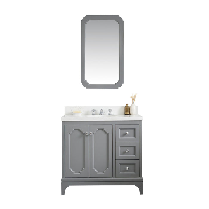 36-Inch Mezzo Carrara Quartz Vanity Grey Finish – Chrome Hardware with Mirror