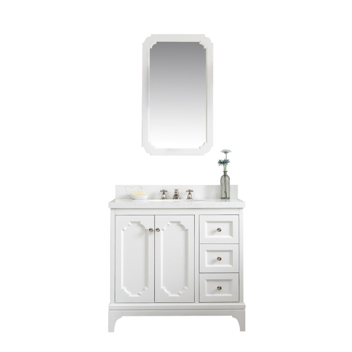 36-Inch Quartz Top White Kodafh Bathroom Vanity – Polished Nickel Accents & Mirror Included
