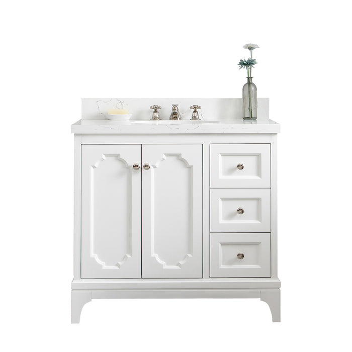 36-Inch Sable Bathroom Vanity in White Finish – Quartz Countertop & Nickel Hardware