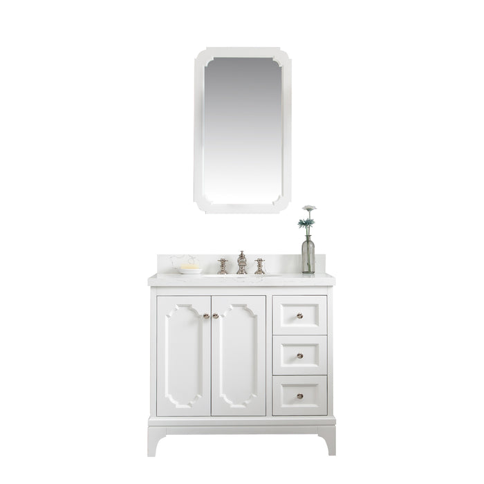 36-Inch Paxton Bathroom Vanity – Carrara Quartz Top with Waterfall Faucet & Mirror