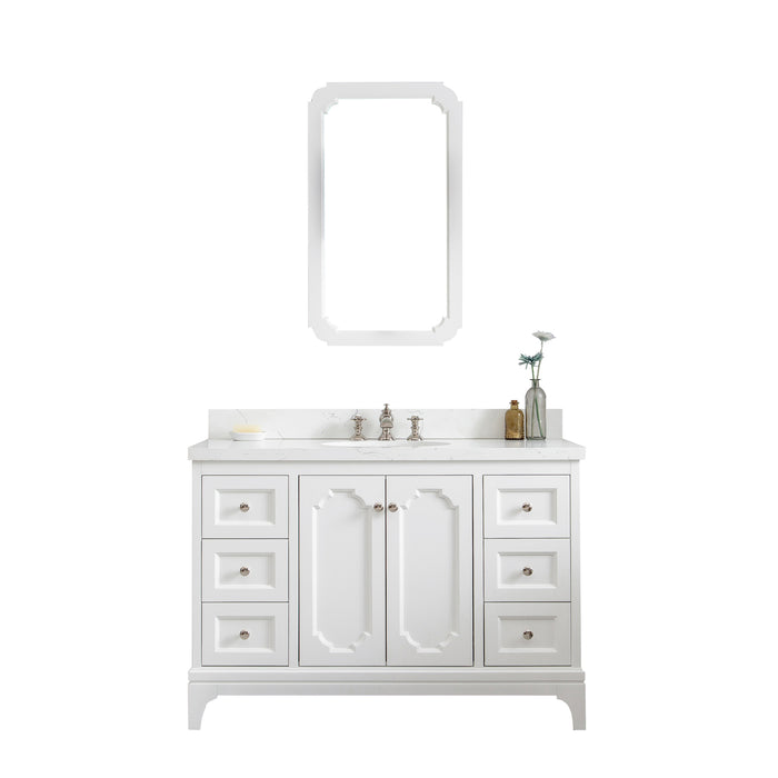 48 Inch Tatum Carrara Quartz Vanity Pure White Traditional Single Sink Complete Set with Faucet Mirror