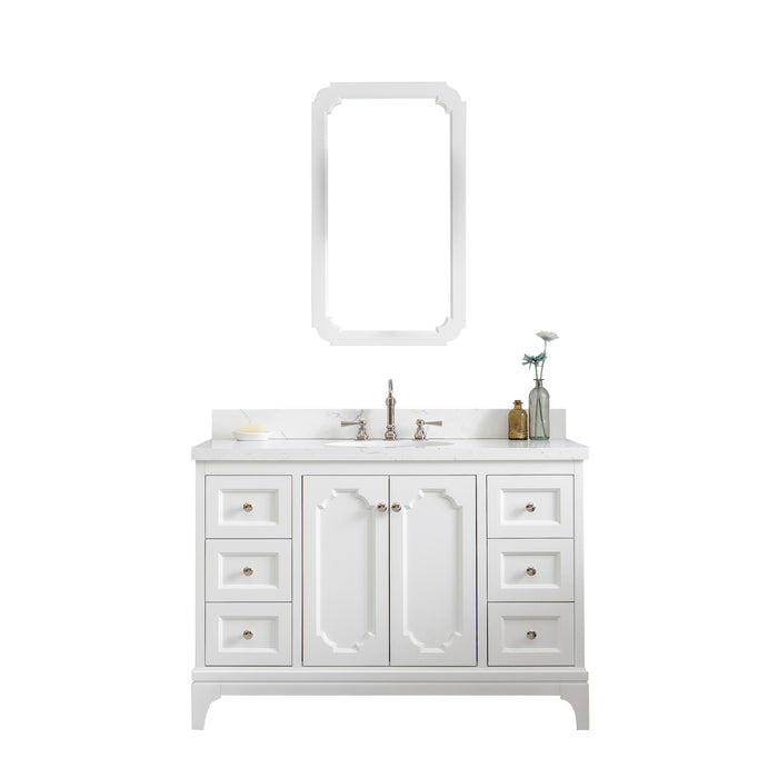 48" Lennon Carrara Quartz Single Sink Bathroom Vanity - Pure White Traditional with Undermount Sink & Mirror