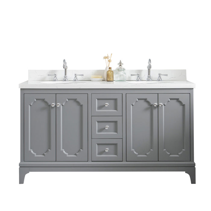 60-Inch Carrara Quartz Double Sink Samos Bathroom Vanity Cashmere Grey with Chrome Hardware