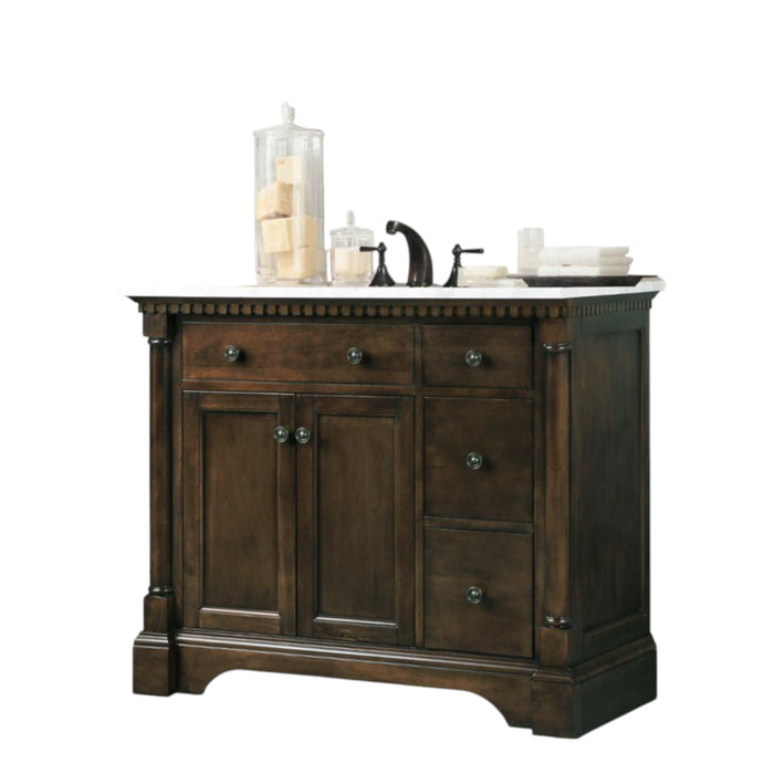 Lyza 36" Antique Coffee Bathroom Vanity Set – Complete with Carrara Marble Top & Matching Backsplash