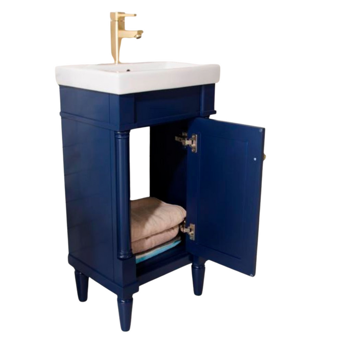 Amara 18" Blue Single Door Vanity with White Ceramic Top - Modern Bathroom Sink Cabinet