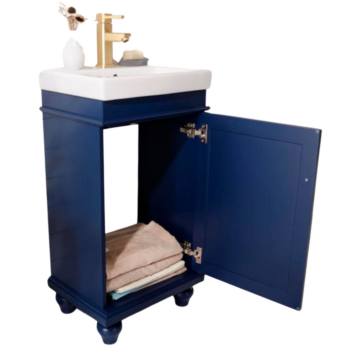 Ambrosia Blue 18" Bathroom Vanity Cabinet with White Ceramic Top – Contemporary Single Faucet Ready