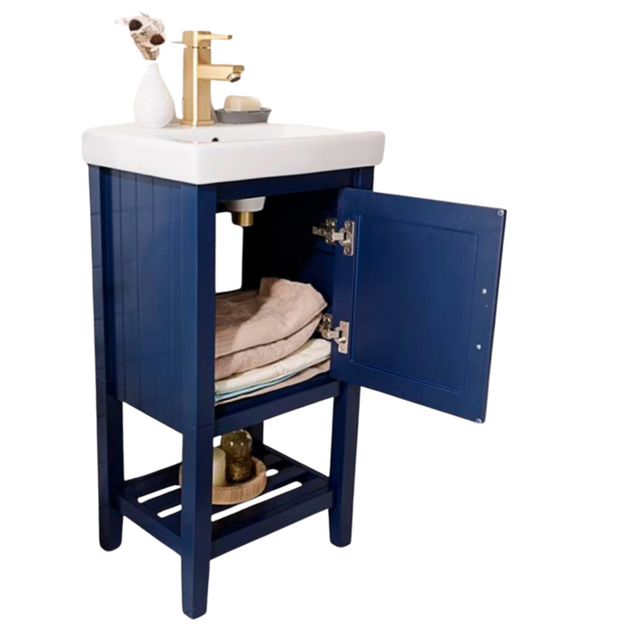 Alora 18" Blue Wood Single Sink Vanity - Traditional Style with White Ceramic Top