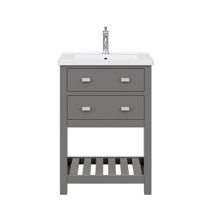 24-Inch Etch Hardwood Bathroom Vanity with Integrated Ceramic Sink Cashmere Grey