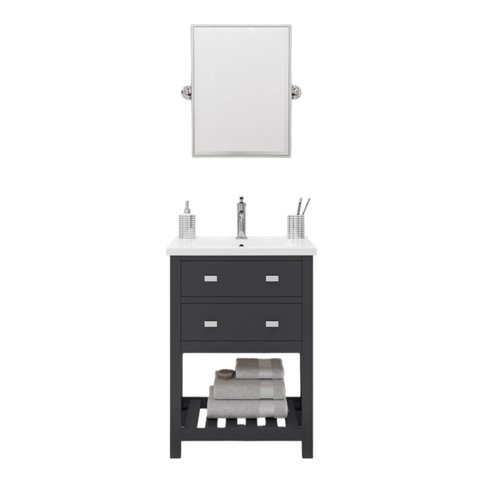 24-Inch Wave Espresso Bathroom Vanity Freestanding Integrated Ceramic Sink Chrome Hardware