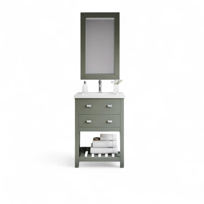 24-Inch Sunlit Bathroom Vanity Ceramic Countertop Integrated Sink - Glacial Green