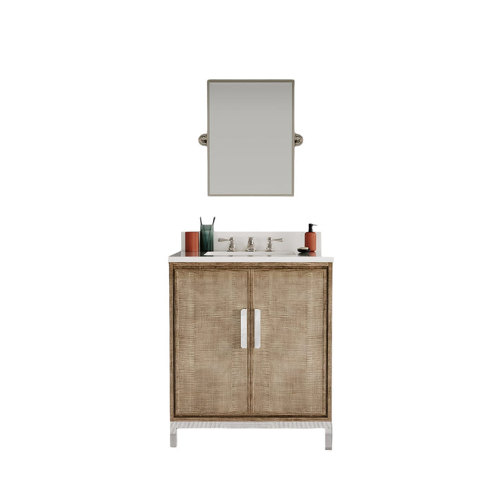 30-Inch Serene Single Sink Vanity - Lustrous Walnut Wood with Whitebrook Quartz Top & Chrome Faucet