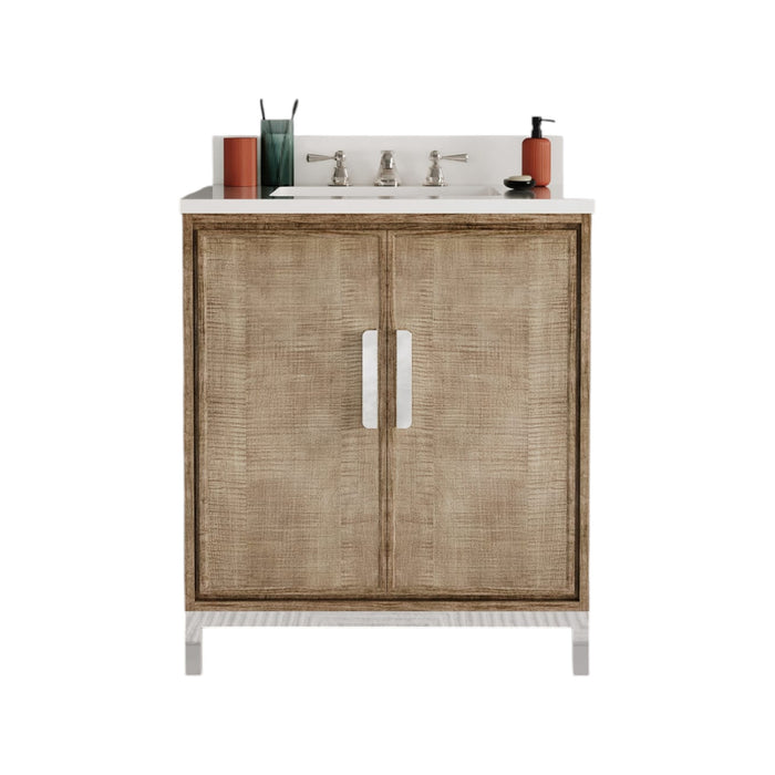 30-Inch Hollis Single Sink Walnut Bathroom Vanity with Whitebrook Quartz Top and Chrome Faucet