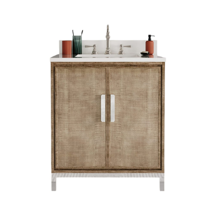 30-Inch Whitebrook Quartz Thera Bathroom Vanity in Lustrous Walnut with Undermount Sink and Mirror
