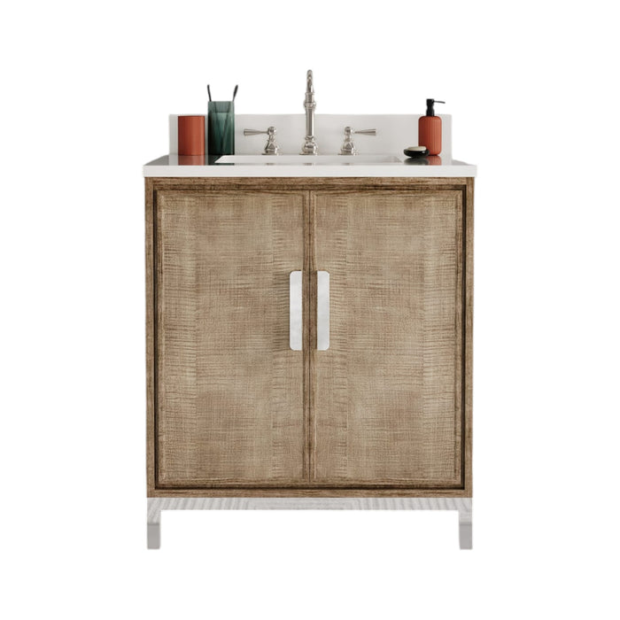 30-Inch Solara Whitebrook Quartz Vanity - Lustrous Walnut Single Sink Bathroom Cabinet with Chrome Faucet