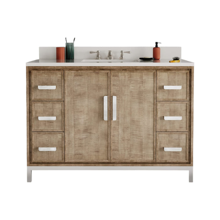 48-Inch Thames Bathroom Vanity in Lustrous Walnut - Quartz Countertop with Classic Faucet Included