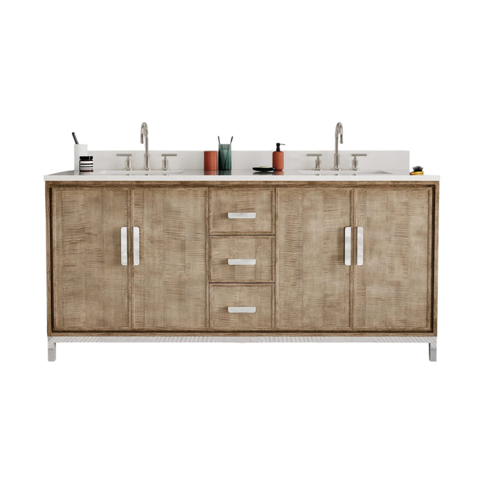 72-Inch Whitebrook Quartz Esme Double Sink Bathroom Vanity with Lustrous Walnut Finish and Undermount Sinks