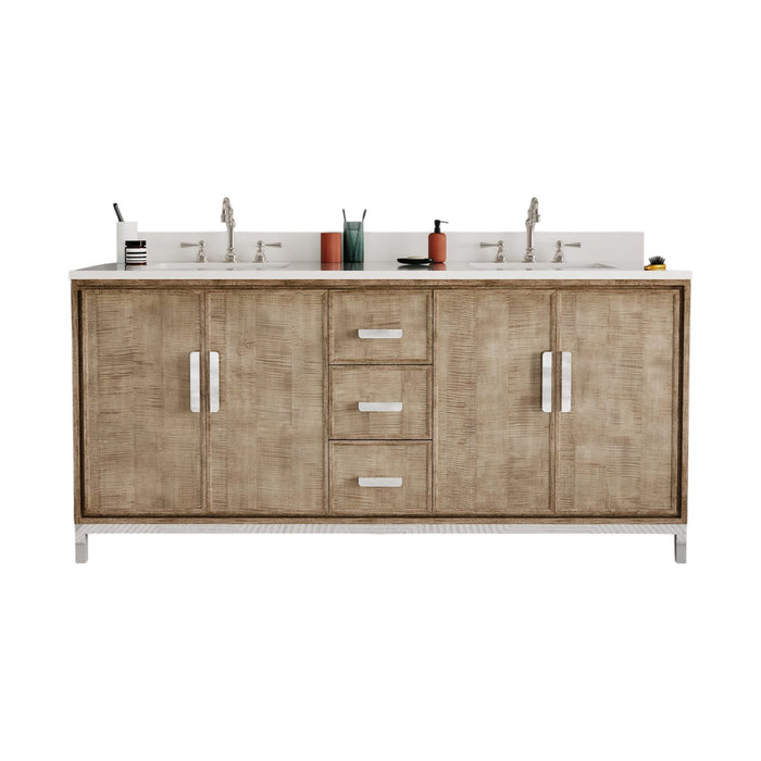 72-Inch Quartz Double Sink Bathroom Vanity Nautica Lustrous Walnut Contemporary with Hook Faucets