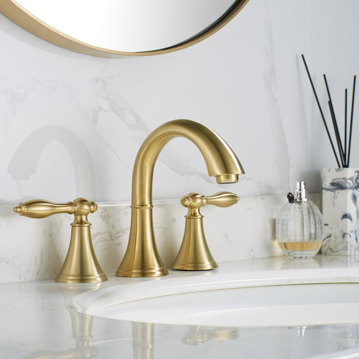 8-Inch Kairo Widespread Bathroom Faucet – Dual Handle Classic Sink Tap with Elegant Curved Spout