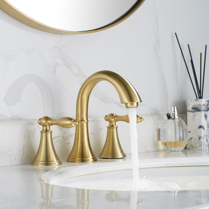 8-Inch Kairo Widespread Bathroom Faucet – Dual Handle Classic Sink Tap with Elegant Curved Spout
