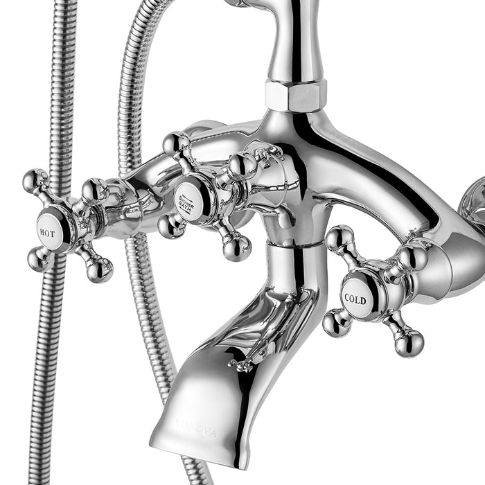Savant Wall Mount Tub Faucet – Transitional Bathtub Filler with Adjustable Center and Cross Handles