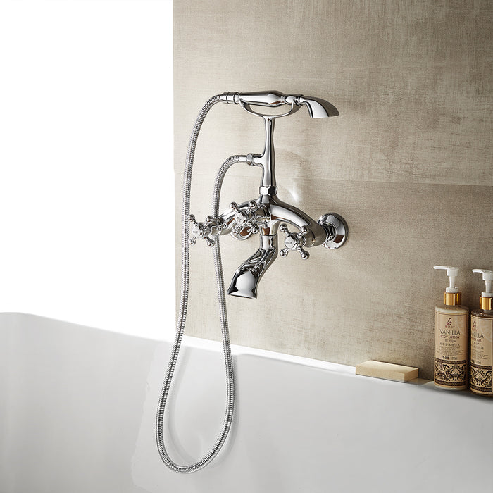 Savant Wall Mount Tub Faucet – Transitional Bathtub Filler with Adjustable Center and Cross Handles