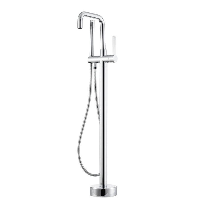 Gable Freestanding Tub Filler in Chrome – Single Handle Bathtub Faucet with Hand Shower for Modern Baths
