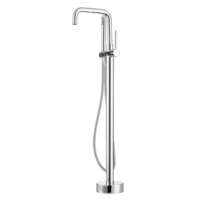 Gable Freestanding Tub Filler in Chrome – Single Handle Bathtub Faucet with Hand Shower for Modern Baths