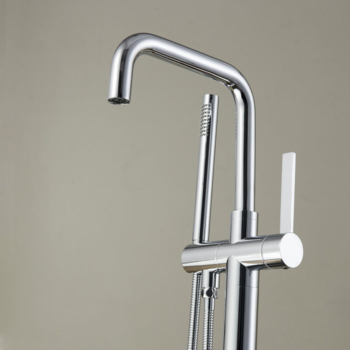 Gable Freestanding Tub Filler in Chrome – Single Handle Bathtub Faucet with Hand Shower for Modern Baths