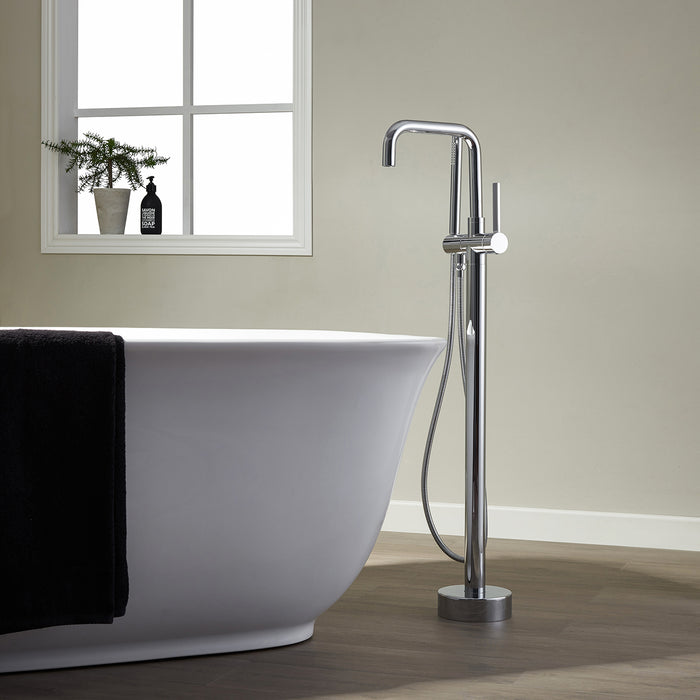 Gable Freestanding Tub Filler in Chrome – Single Handle Bathtub Faucet with Hand Shower for Modern Baths