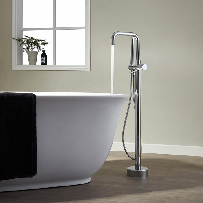 Gable Freestanding Tub Filler in Chrome – Single Handle Bathtub Faucet with Hand Shower for Modern Baths