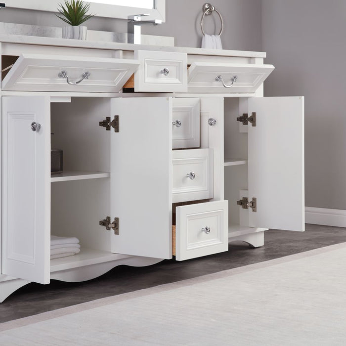 Petronelle 60" Solid Wood White Traditional Bathroom Vanity - Artificial Stone Top with Soft Close Drawers