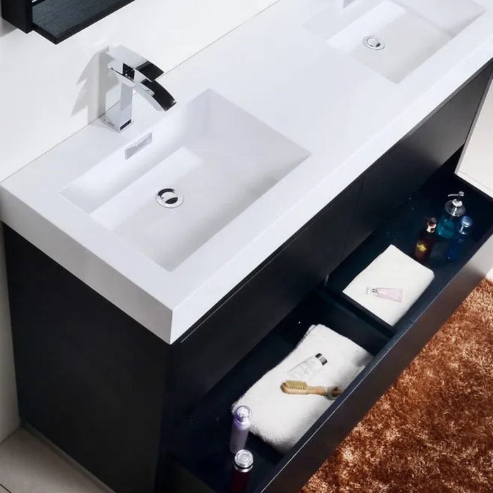 Bliss 60" Double  Sink Black Free Standing Modern Bathroom Vanity