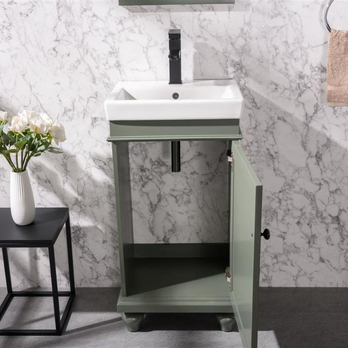 18" Avalon Green Single Sink Vanity Cabinet – Solid Poplar with White Ceramic Top & Pre-drilled Faucet Hole