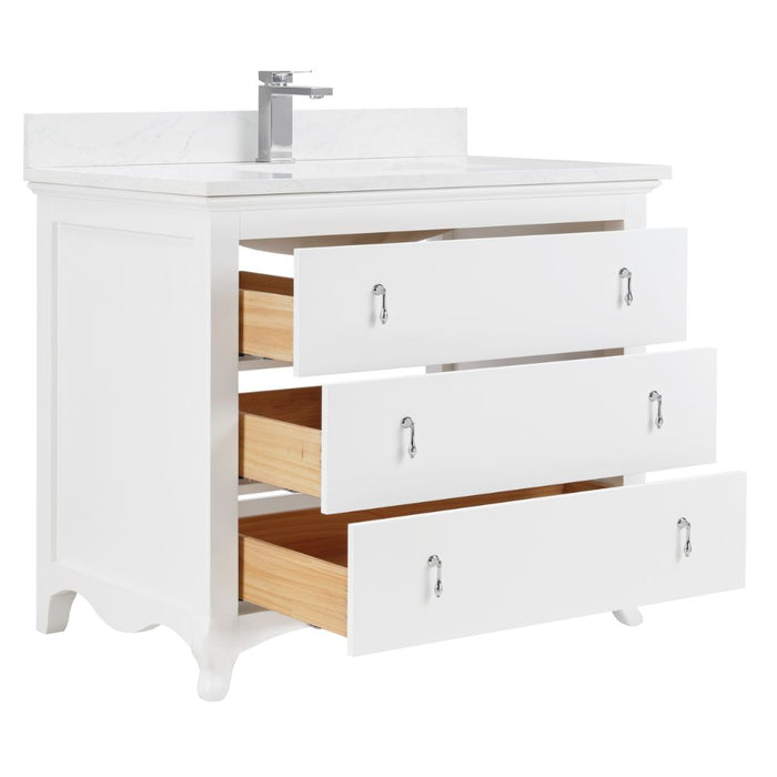 Warwick 42" White Bathroom Vanity - Solid Wood Construction with 1" Artificial Stone Top & 3 Dovetail Drawers