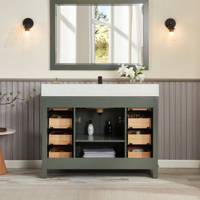 Nikko 48" Pewter Green Solid Wood Sink Vanity with Artificial Stone Countertop