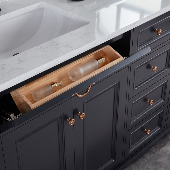 Isidora 72" Tricorn Black Bathroom Vanity Cabinet Solid Wood Construction Double Sink with Stone Top