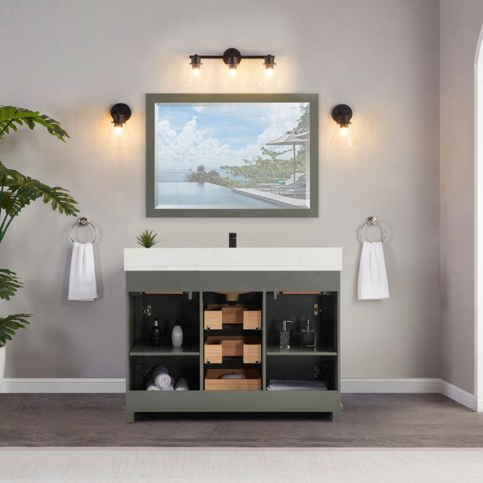 Vivaldi 48" Vivaldi Pewter Green Bathroom Vanity - Solid Wood Construction with 1" Artificial Stone Top & Soft Close Drawers