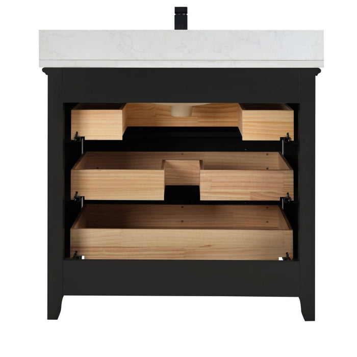 Zaira 36" Solid Wood Vanity – Matte Black Bathroom Cabinet with Artificial Stone Countertop