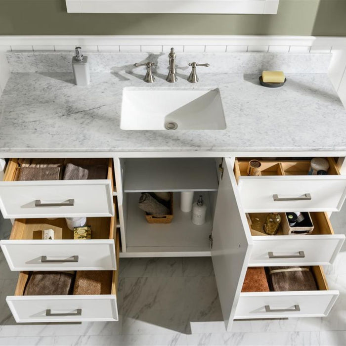 Lovise 60" White Single Sink Bathroom Vanity Cabinet Carrara White Marble Countertop Storage Classic Series
