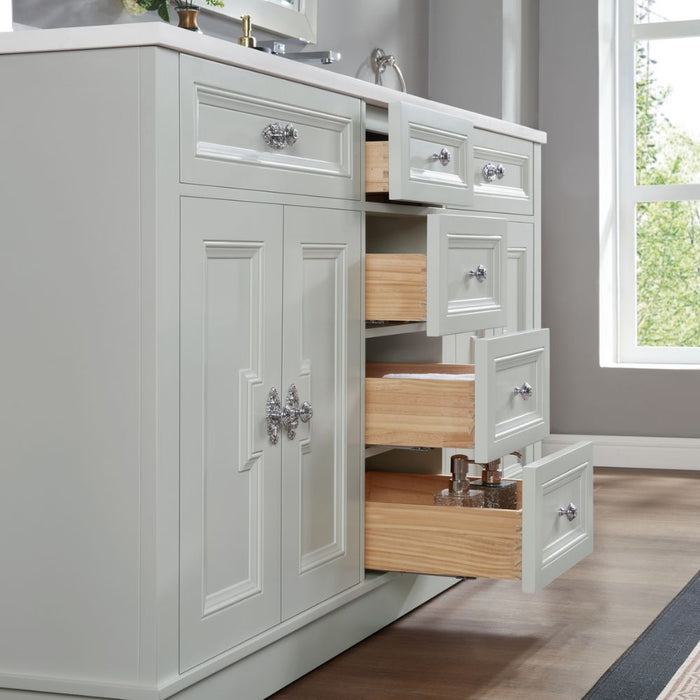 Rosine 60" Single Sink Bathroom Vanity Solid Wood Silver Strand with Artificial Stone Top & Soft Close Drawers