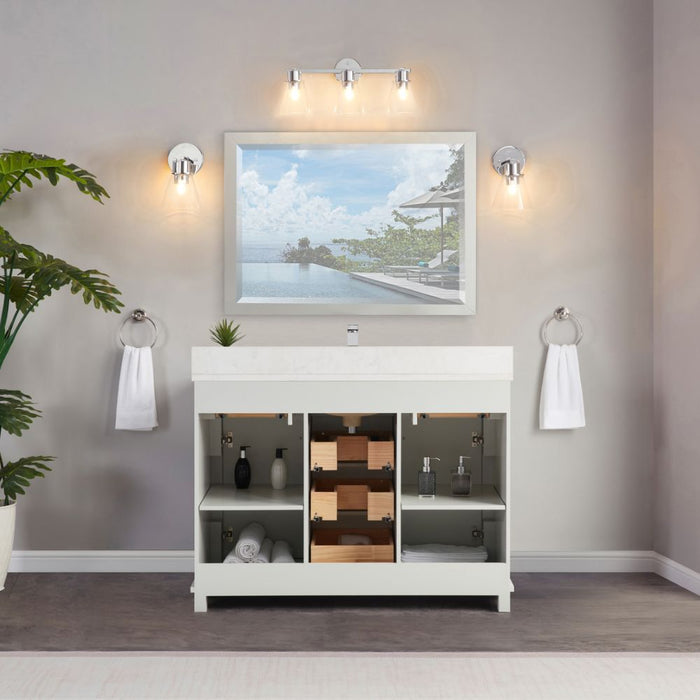 Edouard 48" Silver Strand Solid Wood Bathroom Vanity with Artificial Stone Top & Soft-Close Drawers