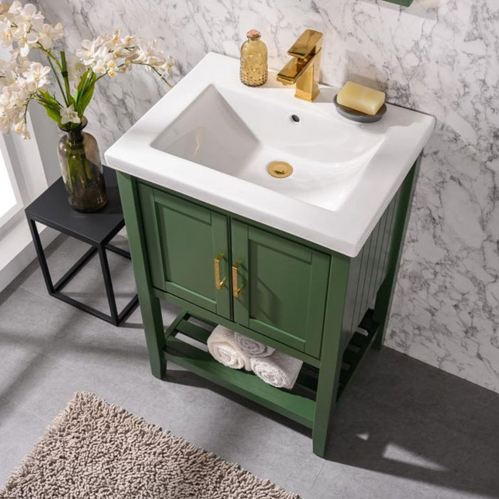 Cheyenne 24" Green Bathroom Vanity Set - White Ceramic Top and Sink with Single Faucet Hole
