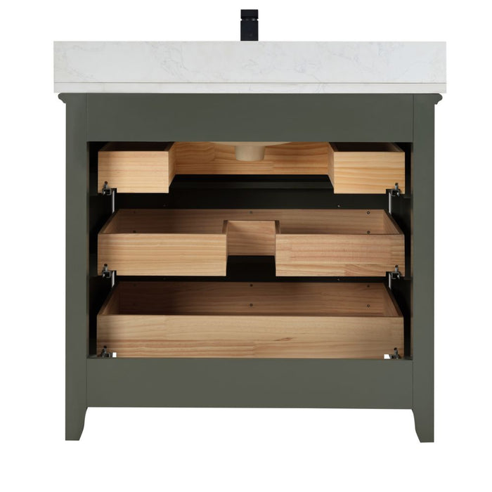 Fraizer 36" Green Wood Bathroom Vanity – Modern Design with Faux Stone Top