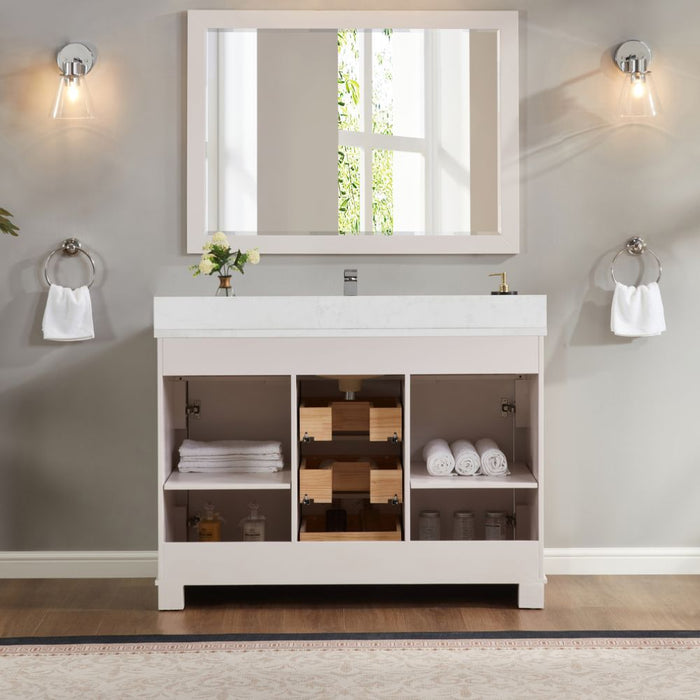 48" White Solid Wood Single Sink Vanity Viveka with Undermount Basin & Soft-Close Drawers