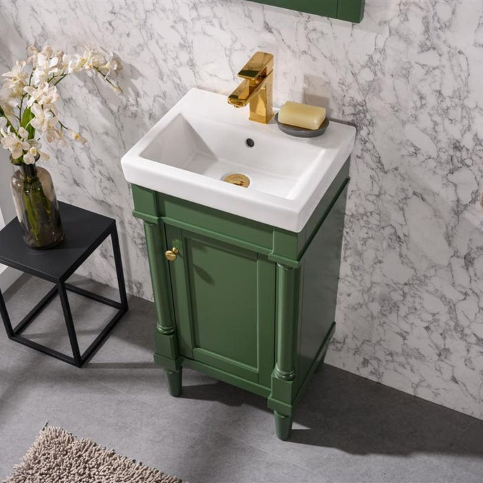 Bardot 18" Green Sink Vanity – Compact Single Door with White Ceramic Basin