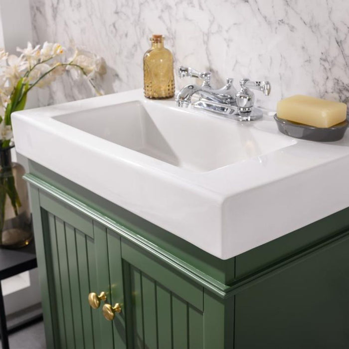 Iola 24" Green Vogue Style Bathroom Vanity Cabinet with White Ceramic Basin and Dual Doors