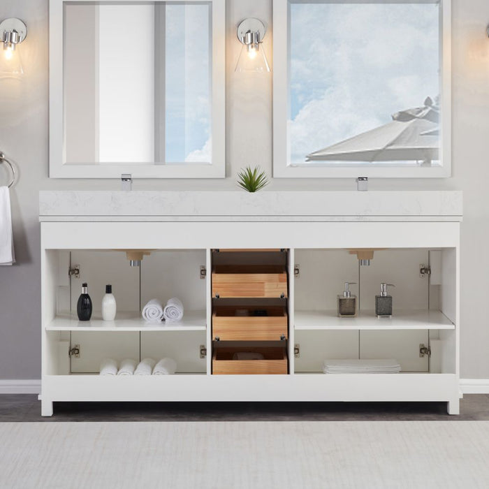 Eliane 72" Classic White Solid Wood Double Sink Bathroom Vanity with 1" Artificial Stone Top & Soft Close Drawers