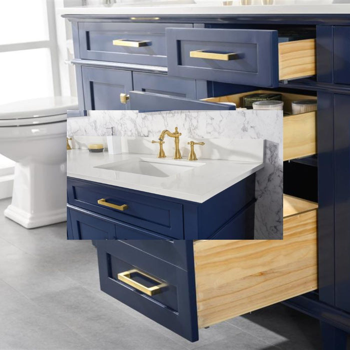 Packer 80" Blue Bathroom Vanity – Quartz Top, Storage Drawers & Doors