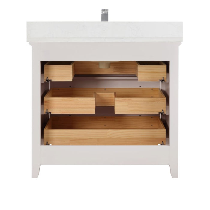 Baretta 36" Dreamy Solid Wood Bathroom Vanity in White – Contemporary Style with Stone Countertop